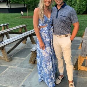 Astr Blue and White Floral Maxi Dress